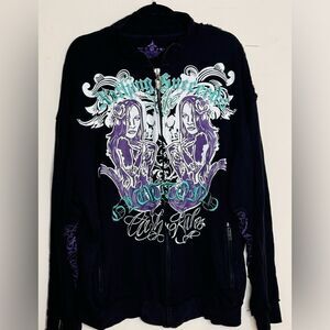 Y2K Blac Label Full Zip Embroidered Distressed Cash Rules Gluttony Sweatshirt 4X